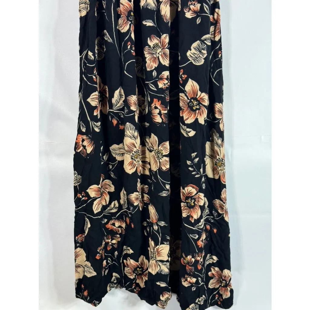 SALTWATER LUXE Women's Black Floral Midi Elastic Tank Flowy Dress SZ S