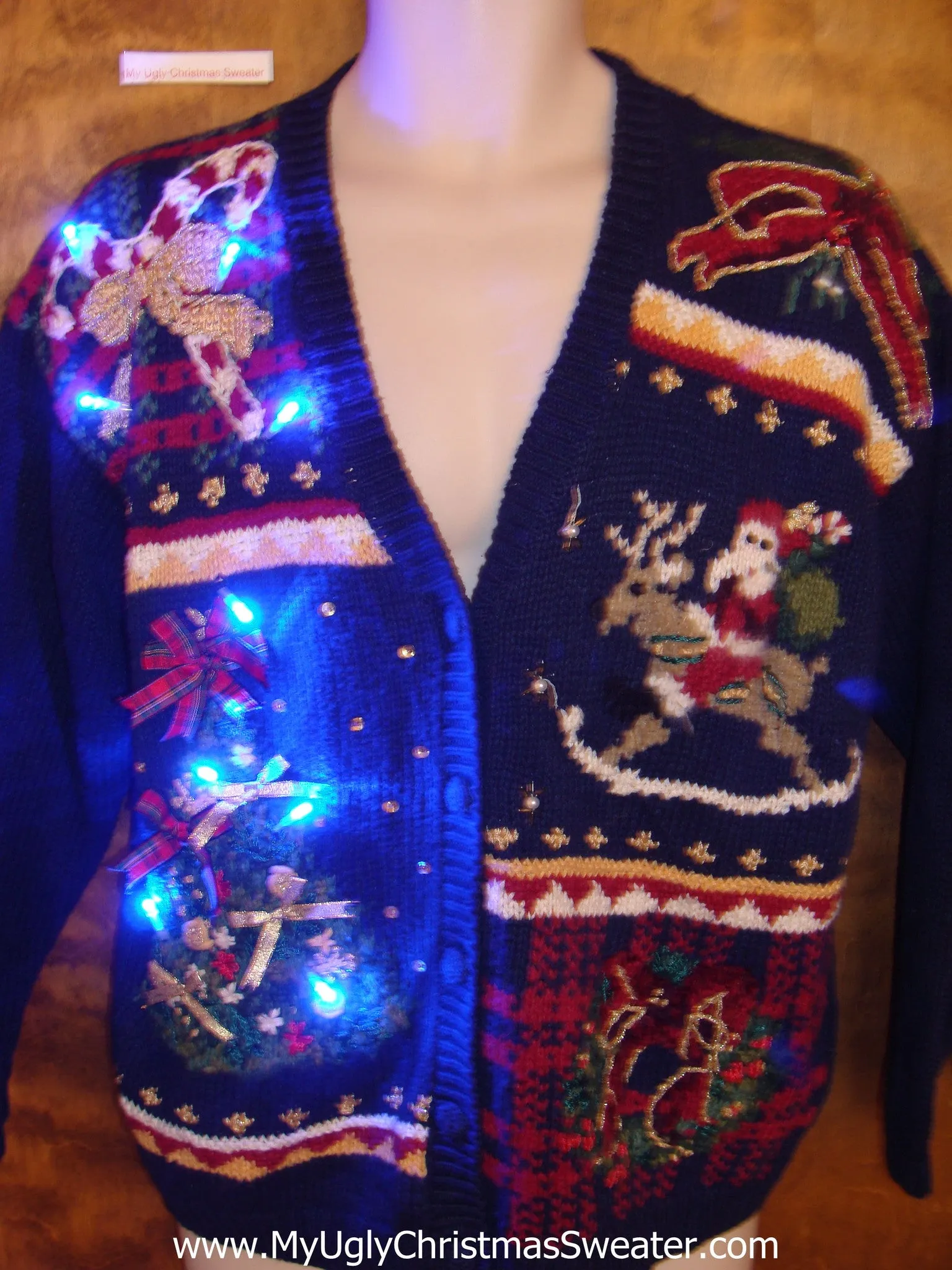 Santa Riding a Reindeer Light Up Ugly Xmas Sweater