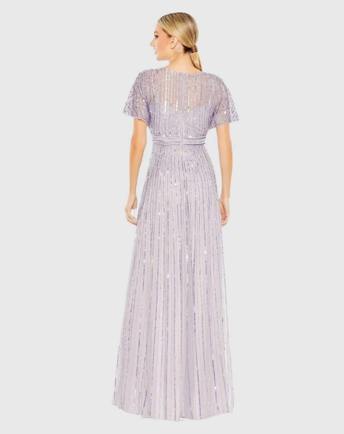 Sequined Butterfly Sleeve Flowy Gown