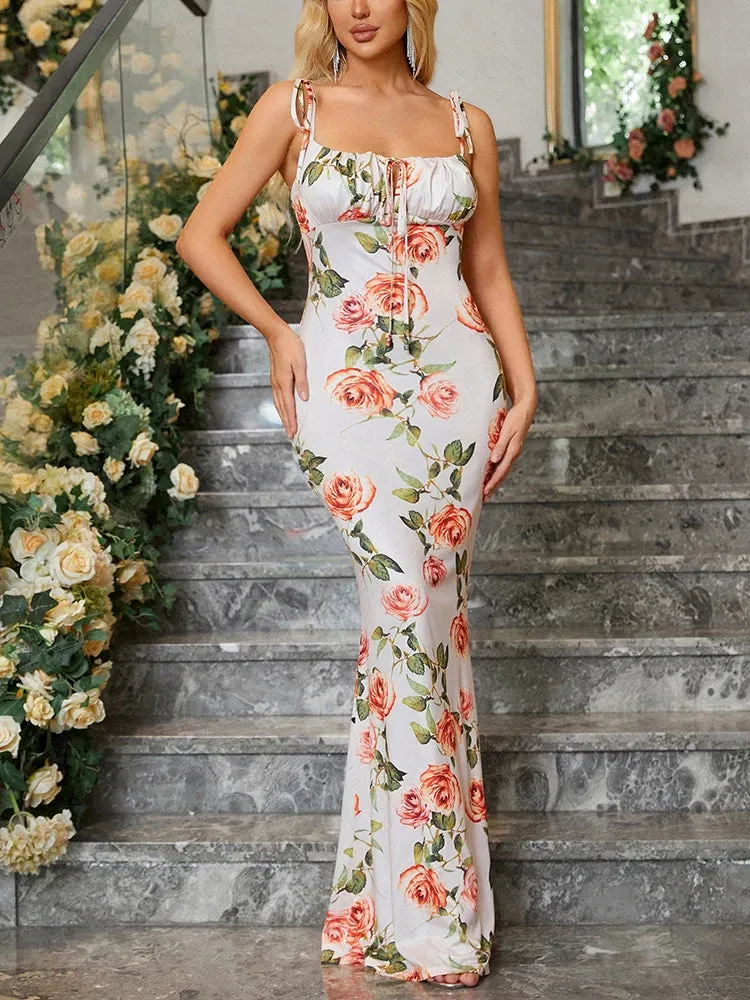 Sexy Floral Backless Bandage Maxi Chic Dress