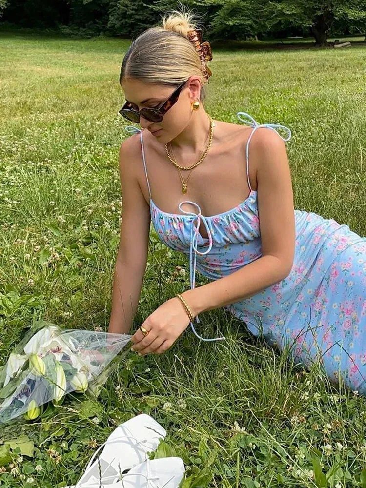 Sexy Floral Backless Bandage Maxi Chic Dress