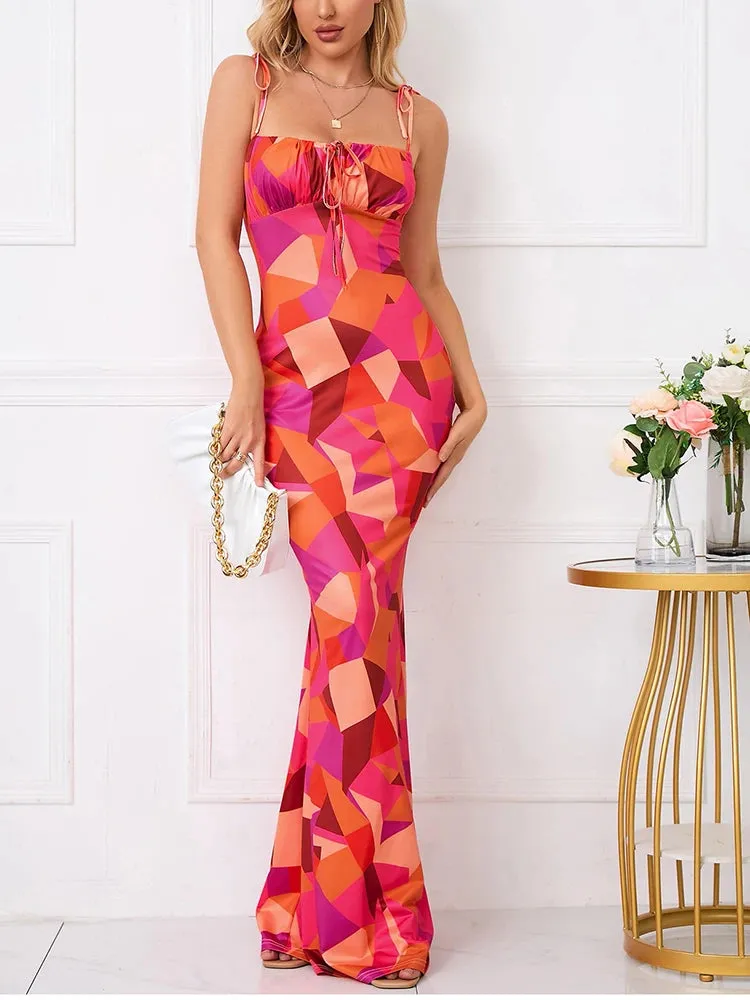 Sexy Floral Backless Bandage Maxi Chic Dress