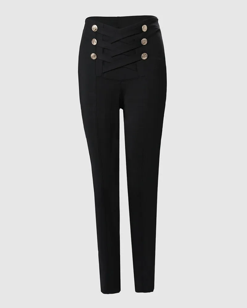 Sexy High Waist Ribbon Lace Geometric Print Leggings