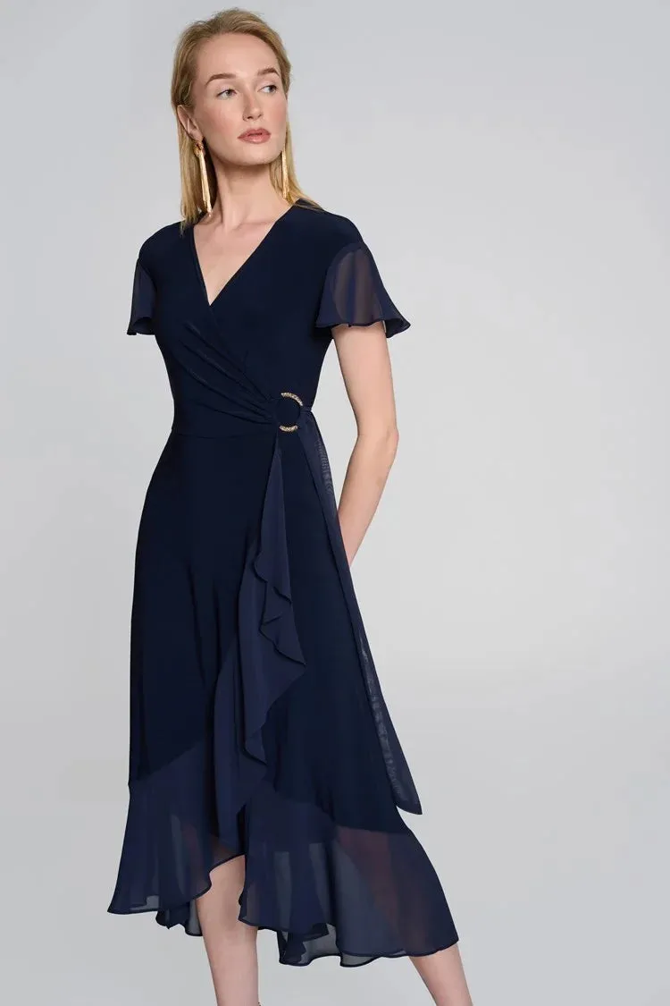Silky Knit and Chiffon Flowy Wrap Dress