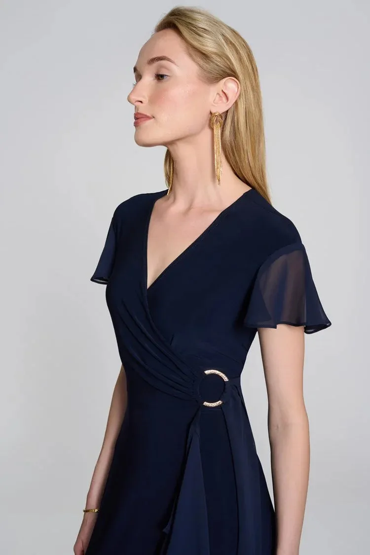 Silky Knit and Chiffon Flowy Wrap Dress