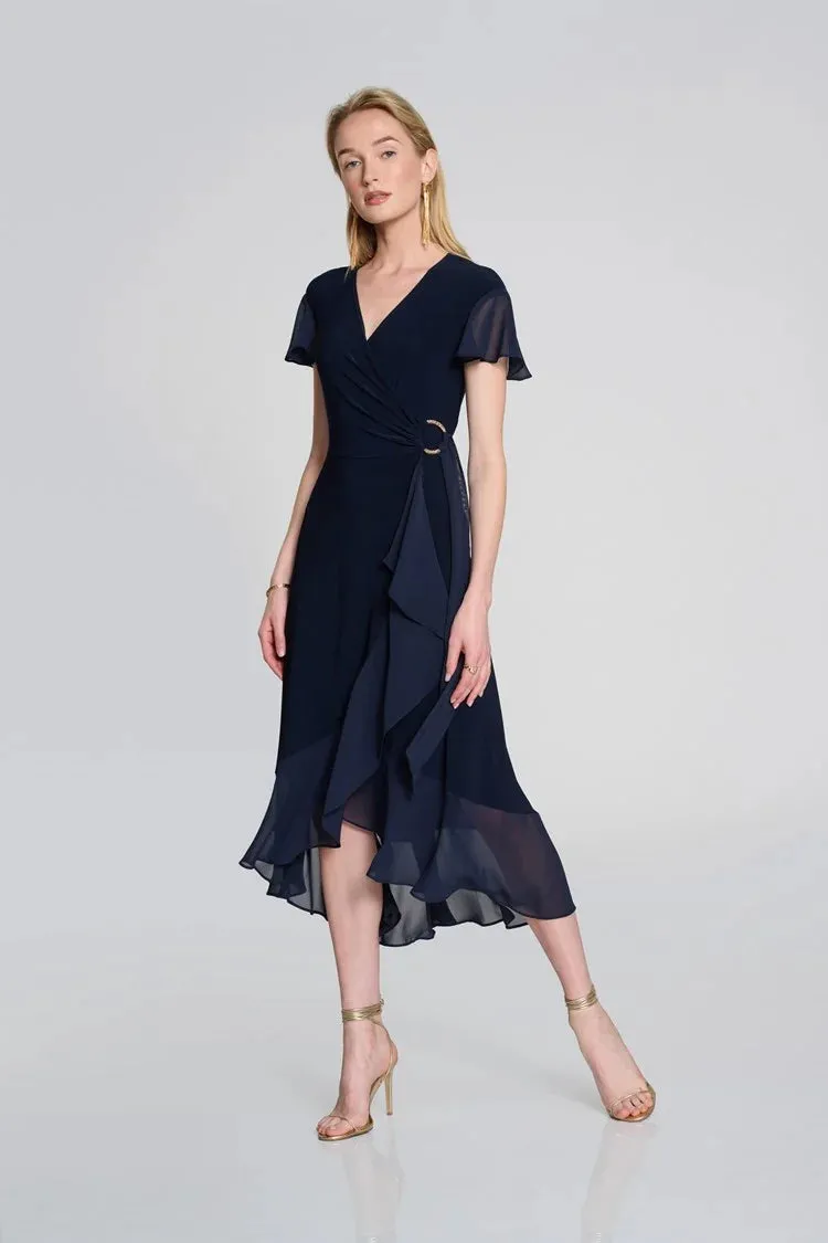 Silky Knit and Chiffon Flowy Wrap Dress