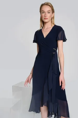 Silky Knit and Chiffon Flowy Wrap Dress