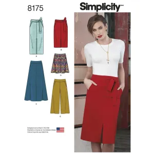 Simplicity Pattern 8175 Women's Slim and Flared Skirts, Cropped Trouser, and Tie Belt