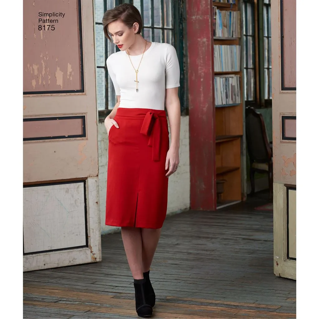 Simplicity Pattern 8175 Women's Slim and Flared Skirts, Cropped Trouser, and Tie Belt