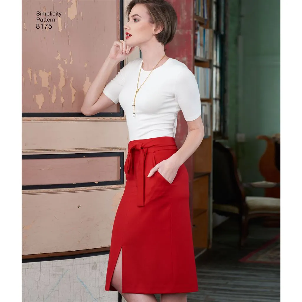 Simplicity Pattern 8175 Women's Slim and Flared Skirts, Cropped Trouser, and Tie Belt