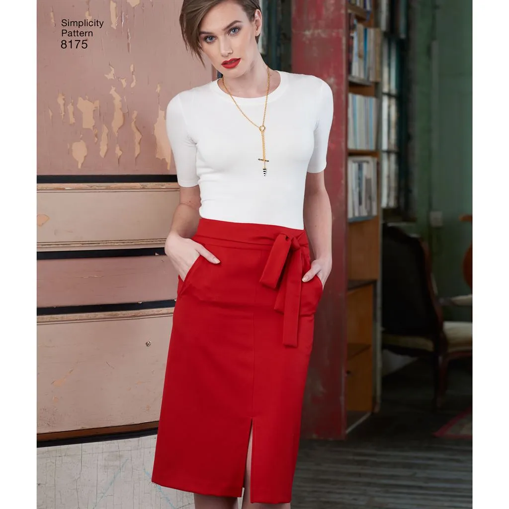 Simplicity Pattern 8175 Women's Slim and Flared Skirts, Cropped Trouser, and Tie Belt