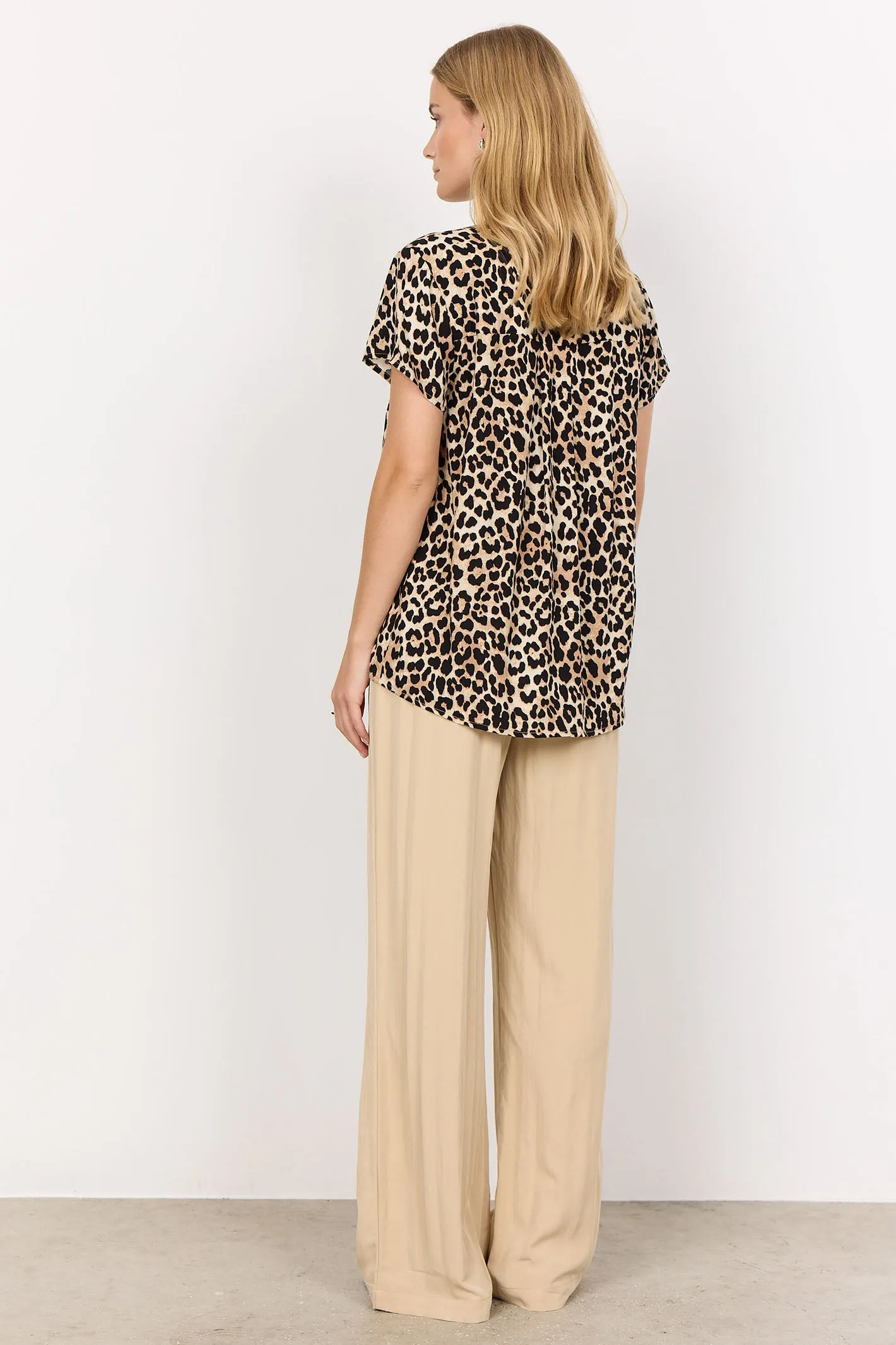 Soya Concept SC-Pietta 41095-20 V-Neck T-Shirt Beige Leopard Print