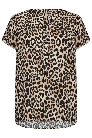 Soya Concept SC-Pietta 41095-20 V-Neck T-Shirt Beige Leopard Print