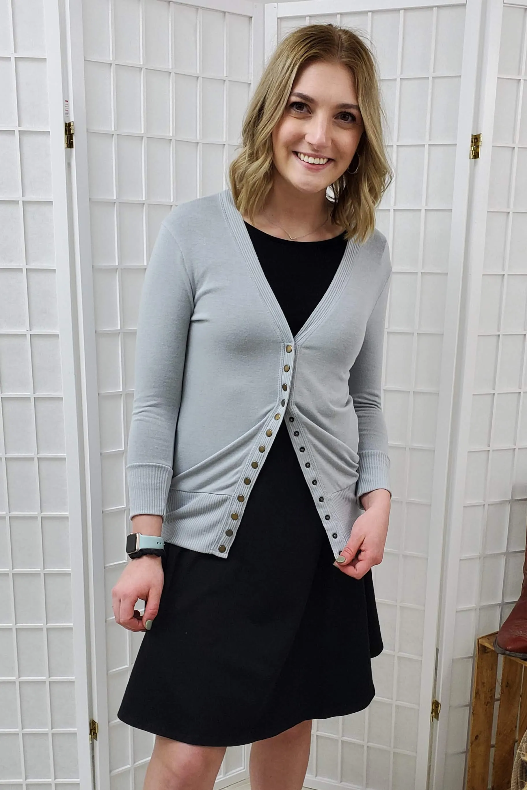 Taelynn Light Grey Button Cardigan 2XL