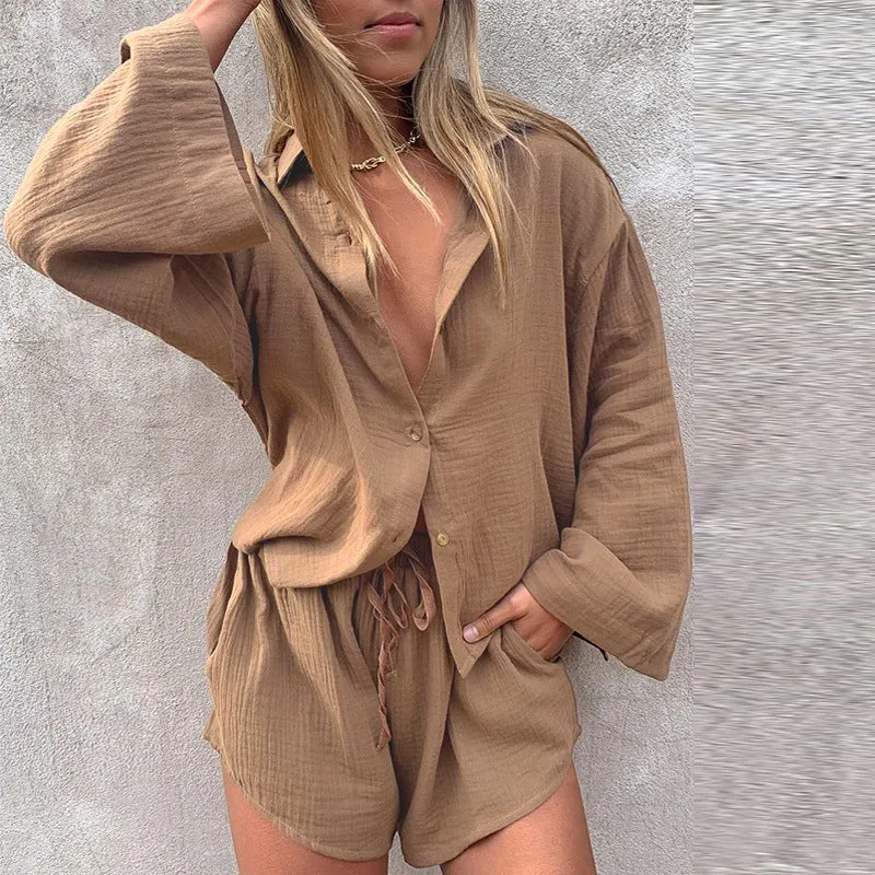 Textured Floaty Short And Shirt Co Ord Set