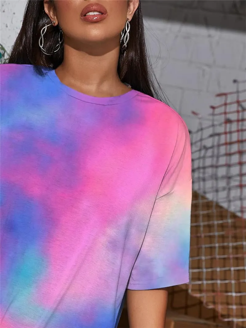 Tie Dye T-shirt Women Colorful Shirt Print Harajuku Punk Rock Novel Gothic