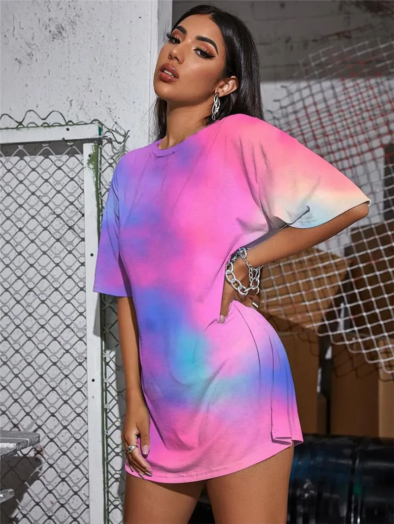 Tie Dye T-shirt Women Colorful Shirt Print Harajuku Punk Rock Novel Gothic