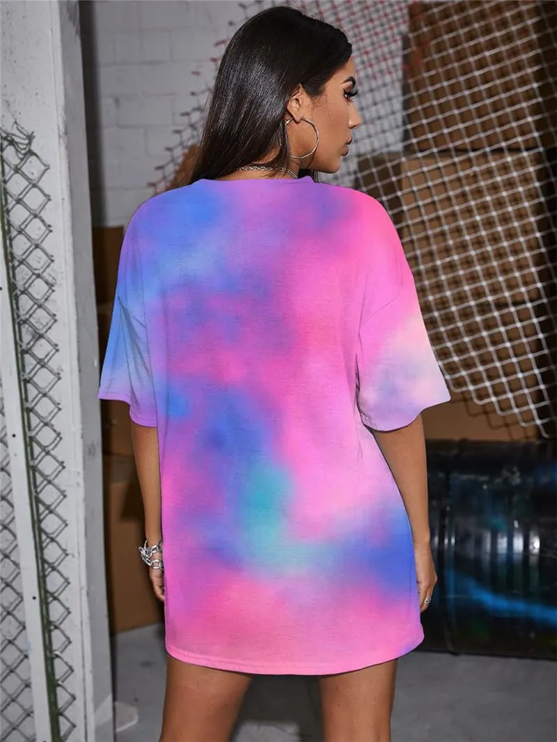 Tie Dye T-shirt Women Colorful Shirt Print Harajuku Punk Rock Novel Gothic
