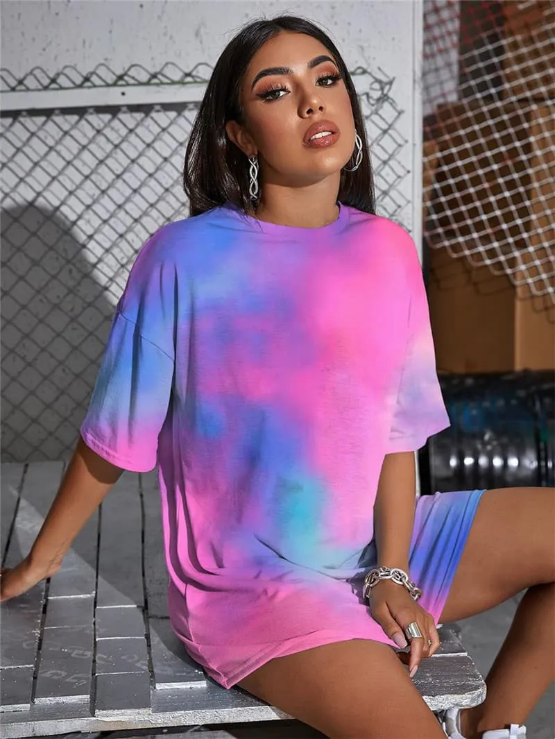 Tie Dye T-shirt Women Colorful Shirt Print Harajuku Punk Rock Novel Gothic