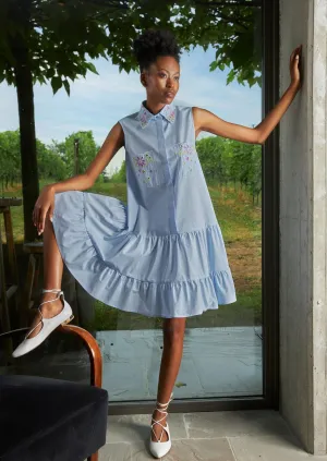 TRC-M813B  FLORAL DRESS IN BLUE AND WHITE