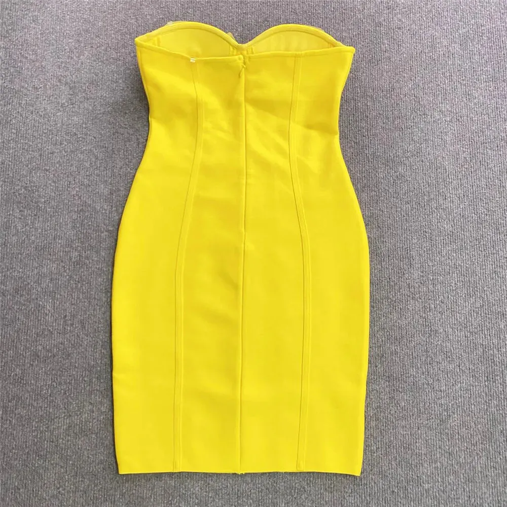 Trend4us Women's Chic Strapless Yellow Flower Bodycon Dress