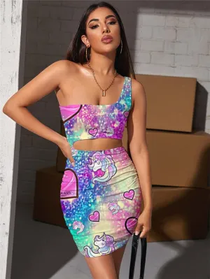 Unicorn Dress Women Animal Hollow out Dresses Colorful Bodycon Dress Rainbow 3d Print