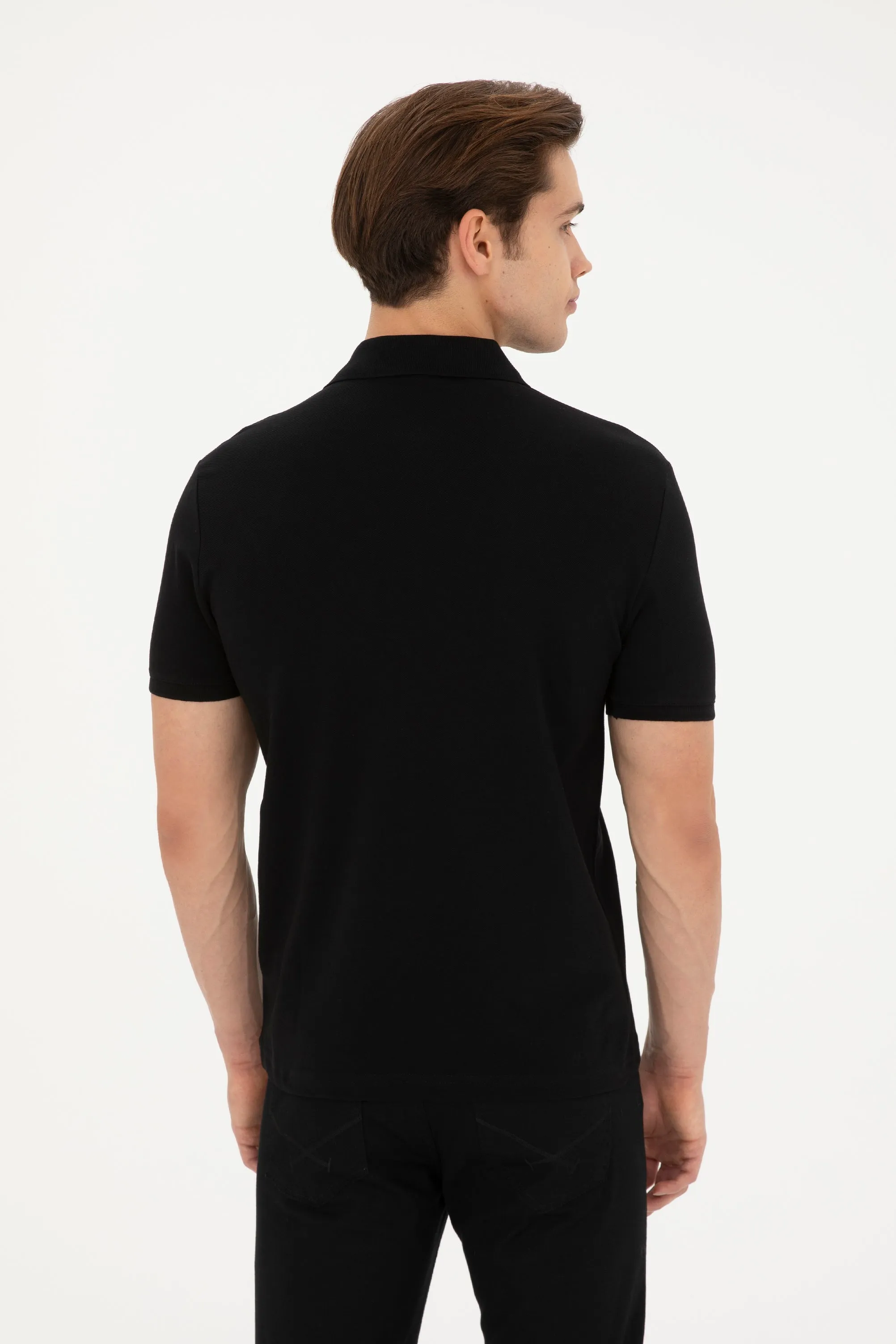 USPA Polo Shirt Men Black VR046 USPOM242 Single Color Horse US Polo Assn.