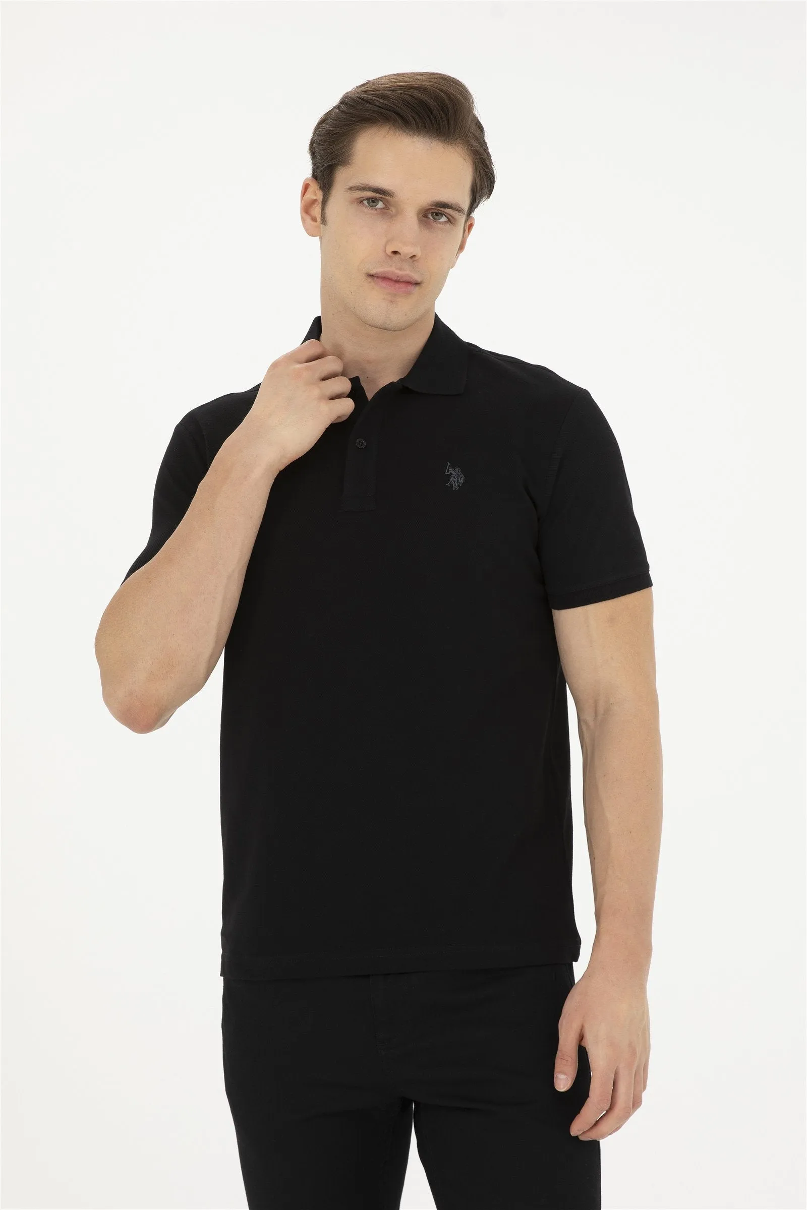 USPA Polo Shirt Men Black VR046 USPOM242 Single Color Horse US Polo Assn.