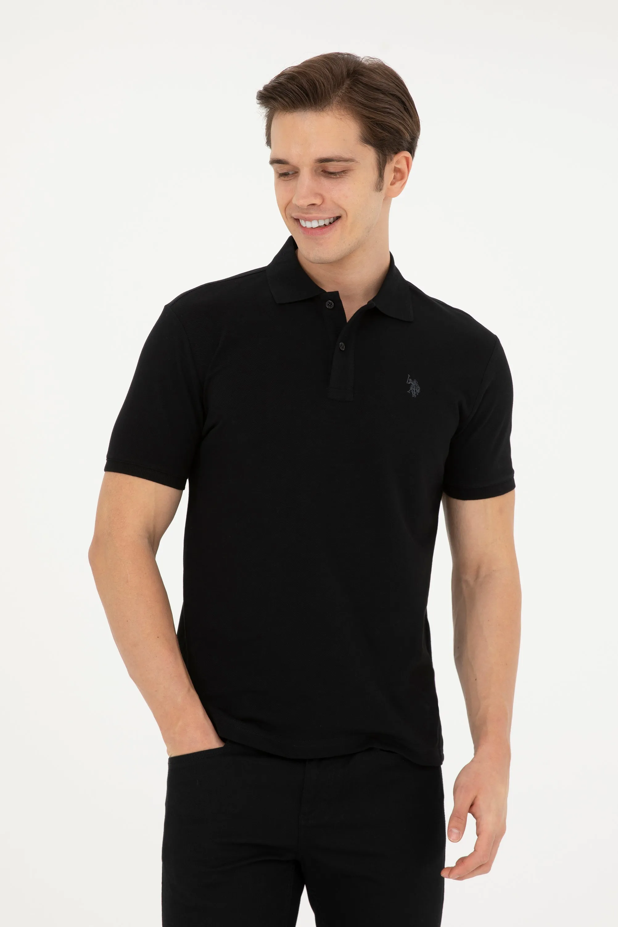 USPA Polo Shirt Men Black VR046 USPOM242 Single Color Horse US Polo Assn.