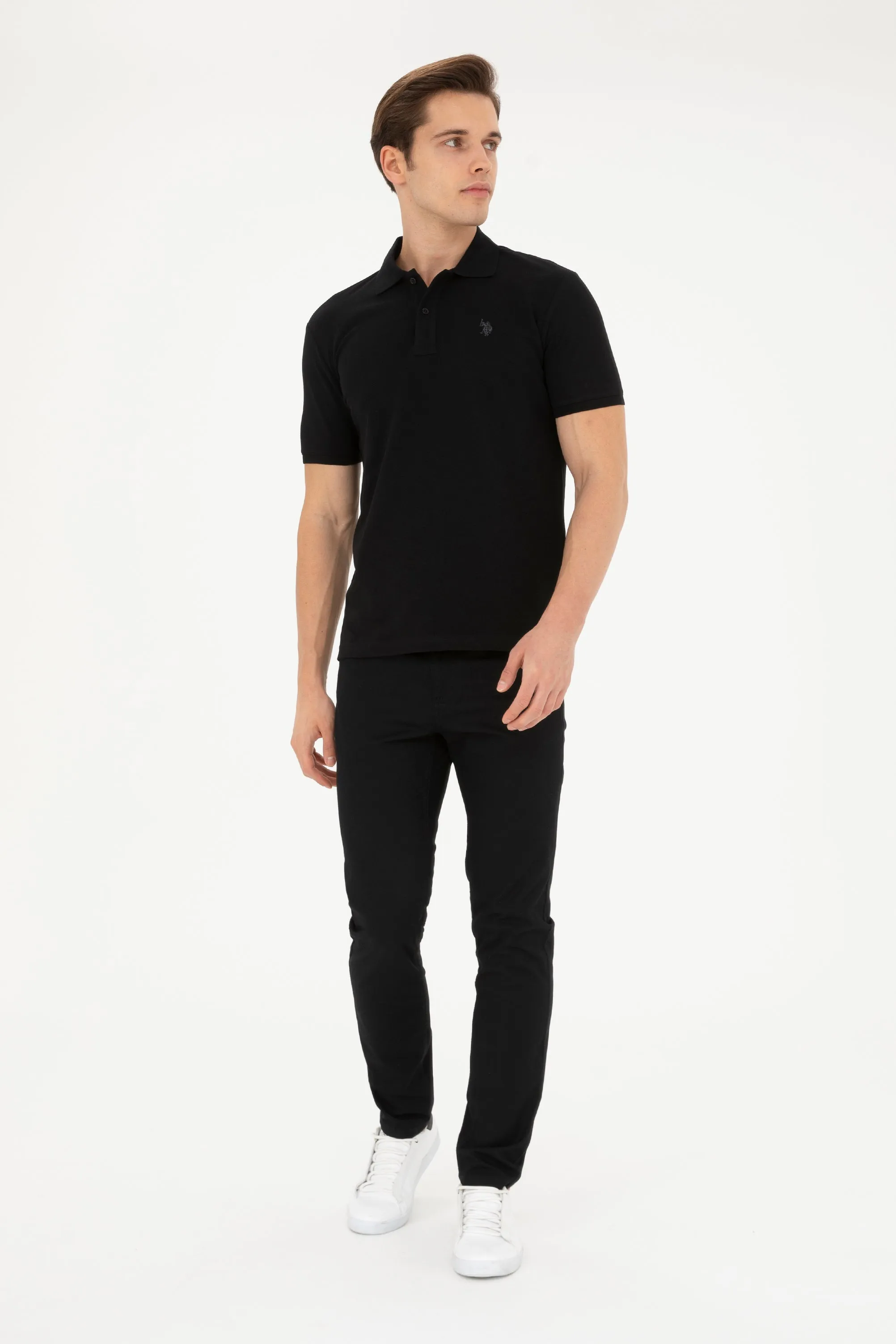USPA Polo Shirt Men Black VR046 USPOM242 Single Color Horse US Polo Assn.