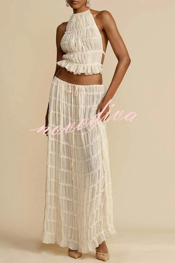 Versatility and Vintage Charm Pleated Drawstring Waist Tiered Maxi Skirt