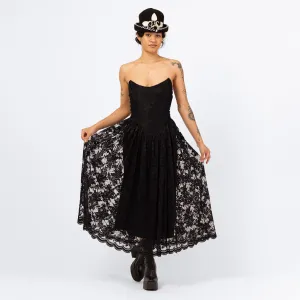 Vintage 80s Betsey Johnson Punk Label Black Lace Strapless Party Dress - Medium