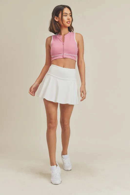 White Active Tennis Skirt with Lining Pocketed Shorts