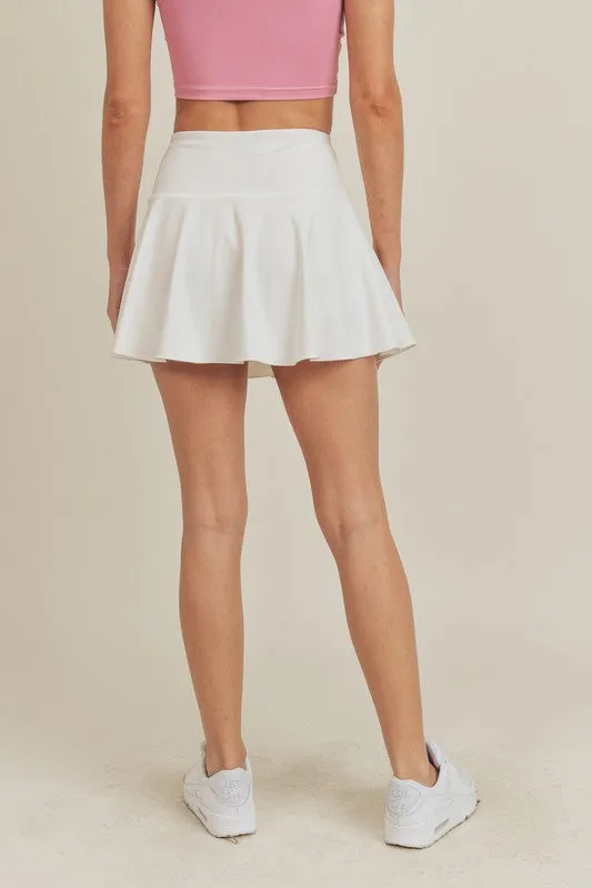 White Active Tennis Skirt with Lining Pocketed Shorts
