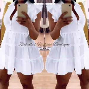 White Plus Size Short  Flowy Short Dress