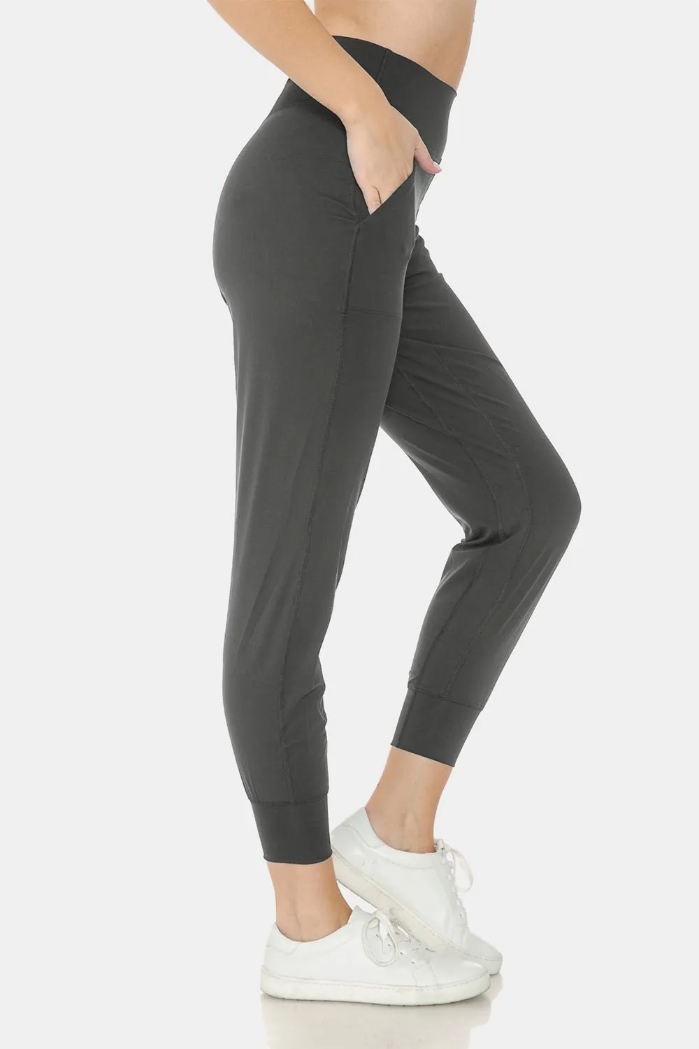 Wide Waistband Active Joggers in Charcoal