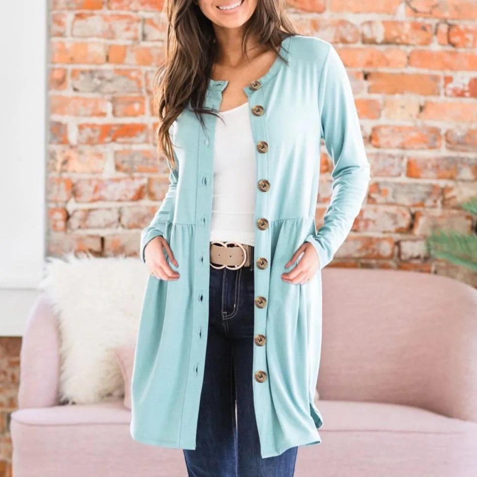 Women's button up fall cardigan long pocket cardigan solid color