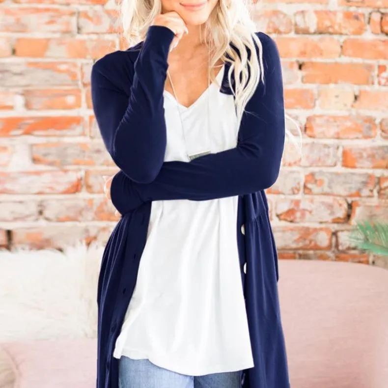 Women's button up fall cardigan long pocket cardigan solid color
