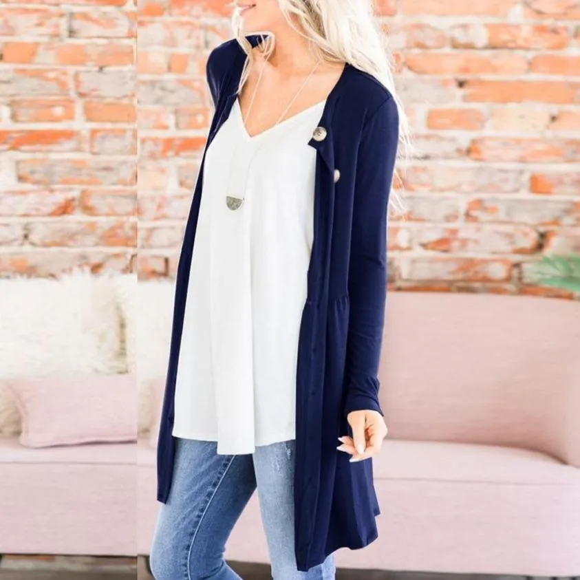 Women's button up fall cardigan long pocket cardigan solid color