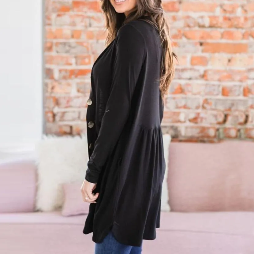 Women's button up fall cardigan long pocket cardigan solid color