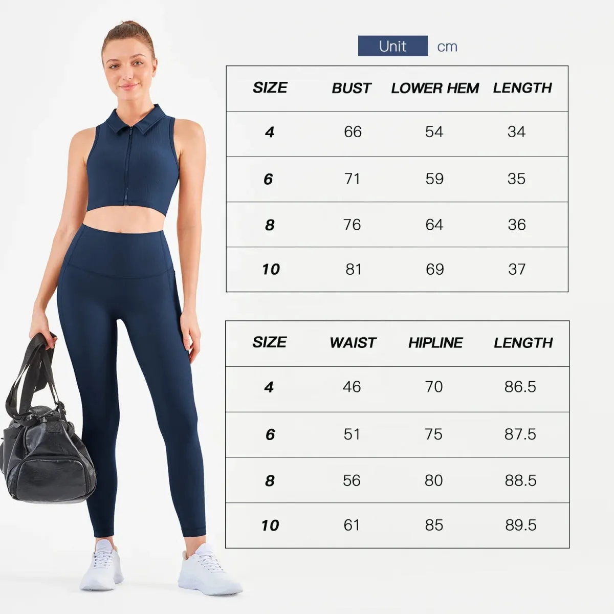 Women's Fitness Leggings Set with Ribbed Front Zip Sports Bra and Side Pocket for Yoga