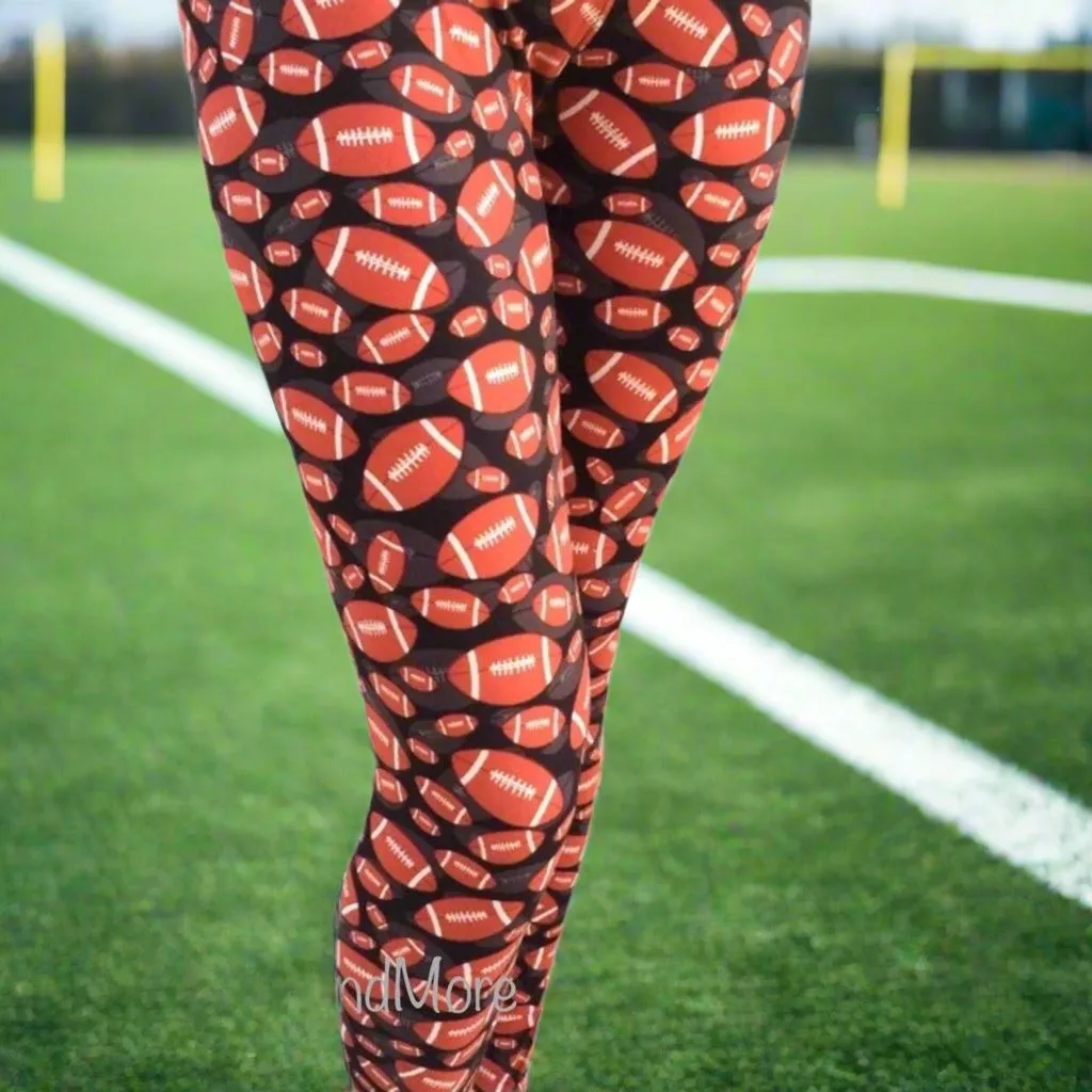 Womens Football Super Bowl Leggings, Soft Yoga Pants, Sizes 0-10, No-Roll Waist, Brown/Black