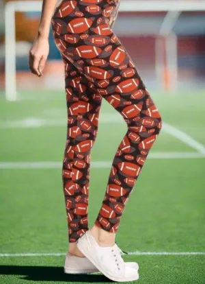 Womens Football Super Bowl Leggings, Soft Yoga Pants, Sizes 0-10, No-Roll Waist, Brown/Black