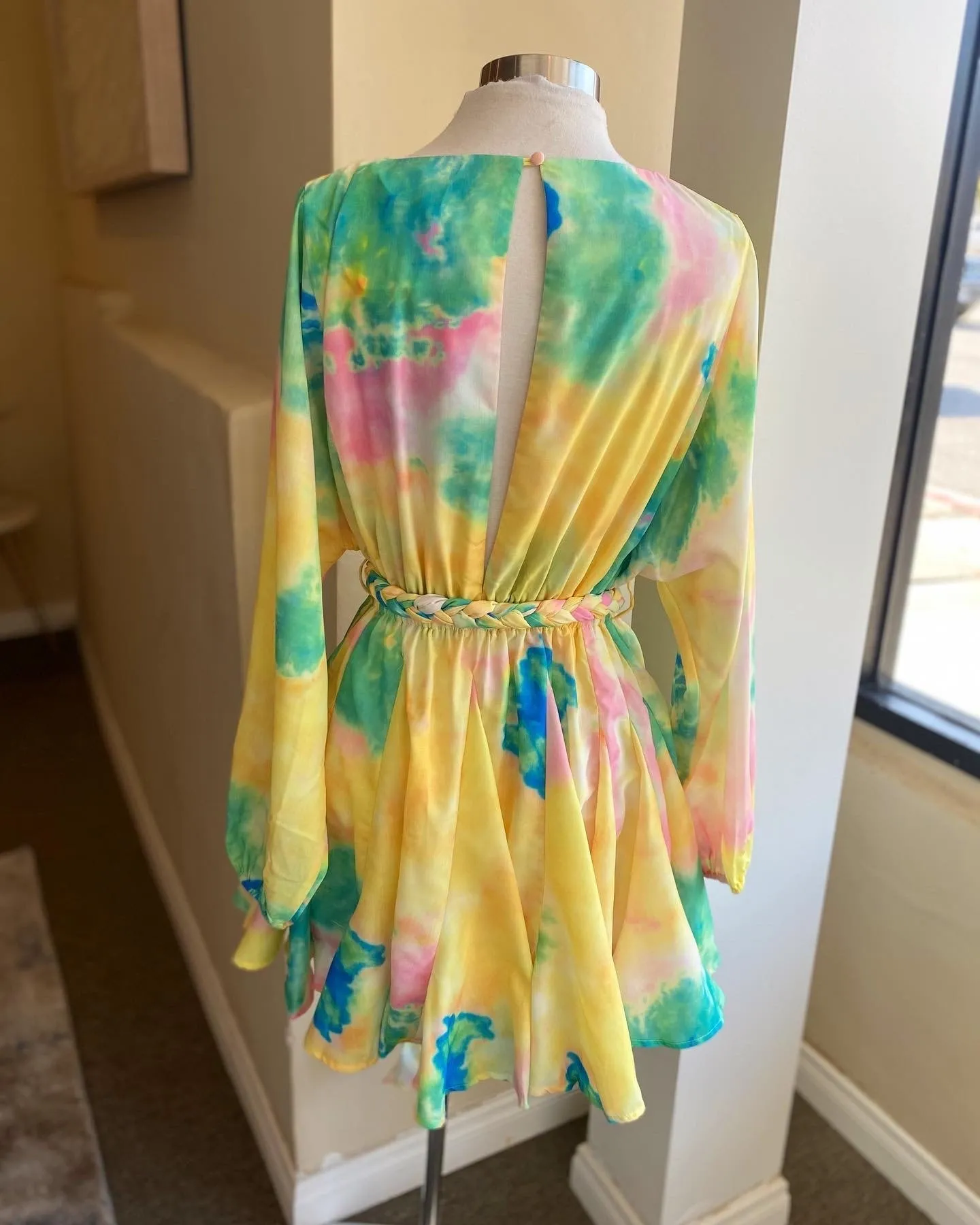 Yellow Rainbow Flowy Dress